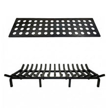 Ember retainer with round holes above a tapered fireplace grate